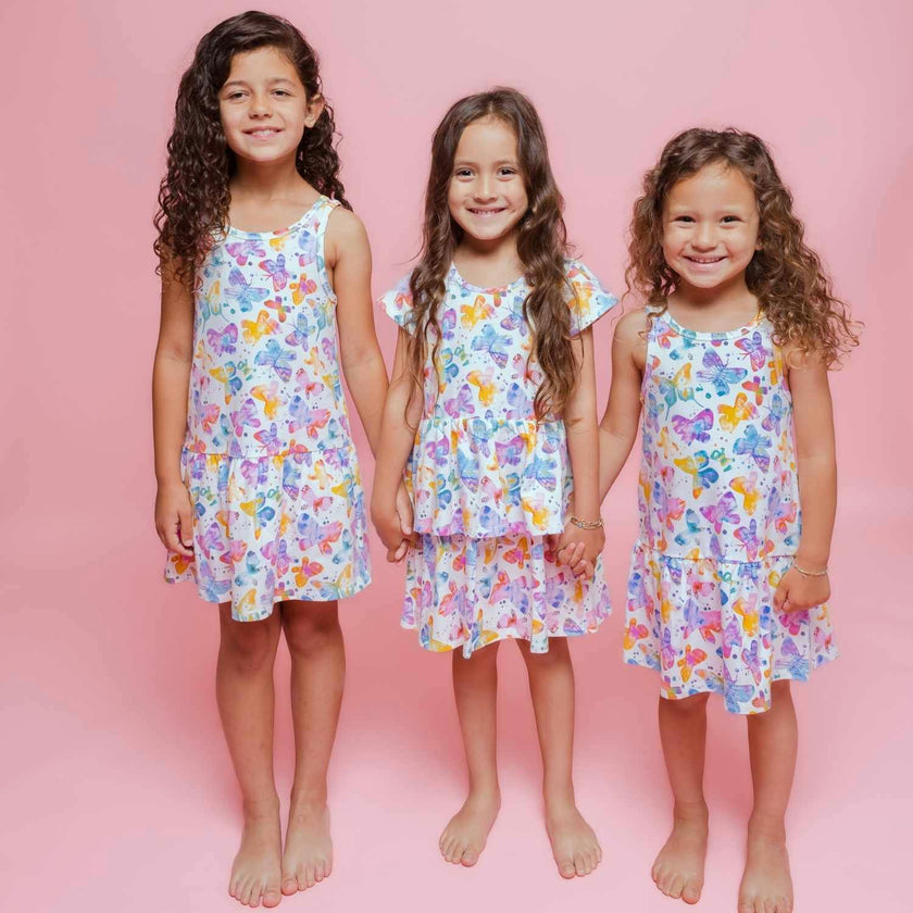 Butterflies Layered Dress with Biker Shorts