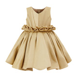 Gold Luminara Ruffle Waist Formal Dress