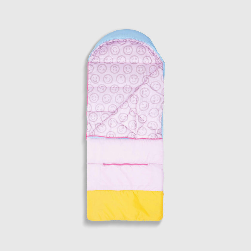Sleep-N-Pack™ – Big Kid Size | Color Block Camp Collection: Pink Smile Face