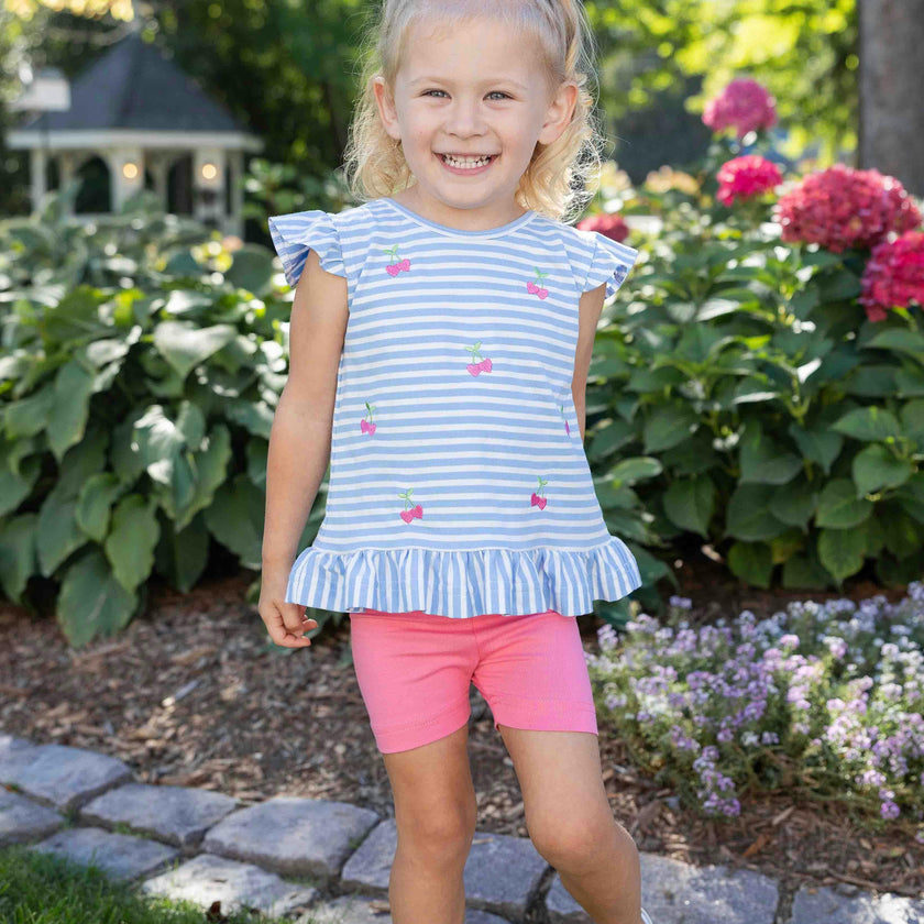 Knit Short Set With Embroidered Heart Cherries