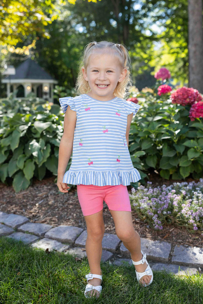Knit Short Set With Embroidered Heart Cherries