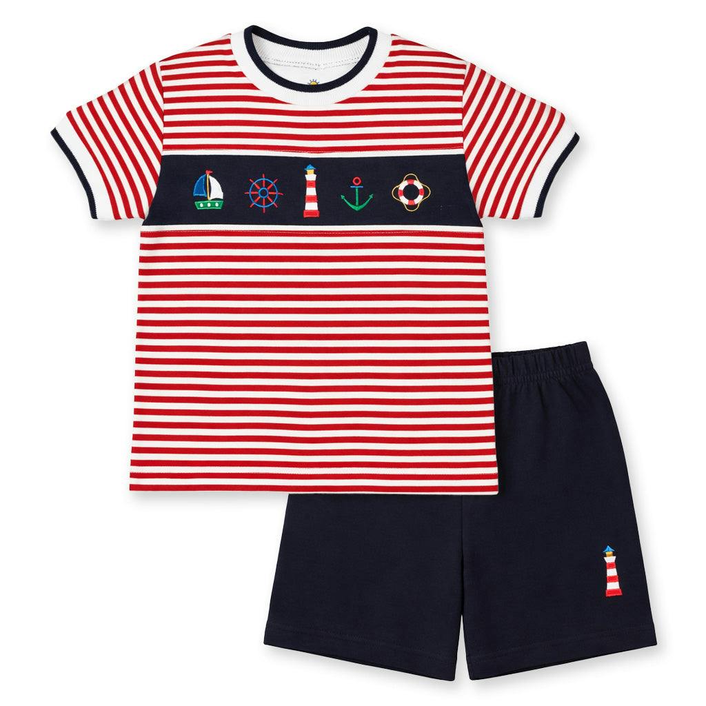 Knit Short Set With Nautical Appliqué