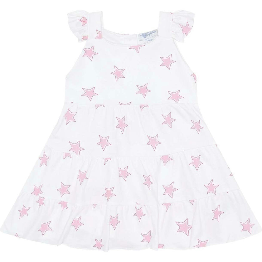 Pink Stars Print Ruffle Dress