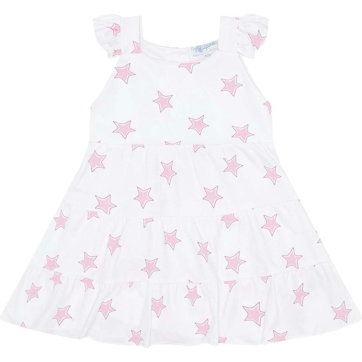 Pink Stars Print Ruffle Dress