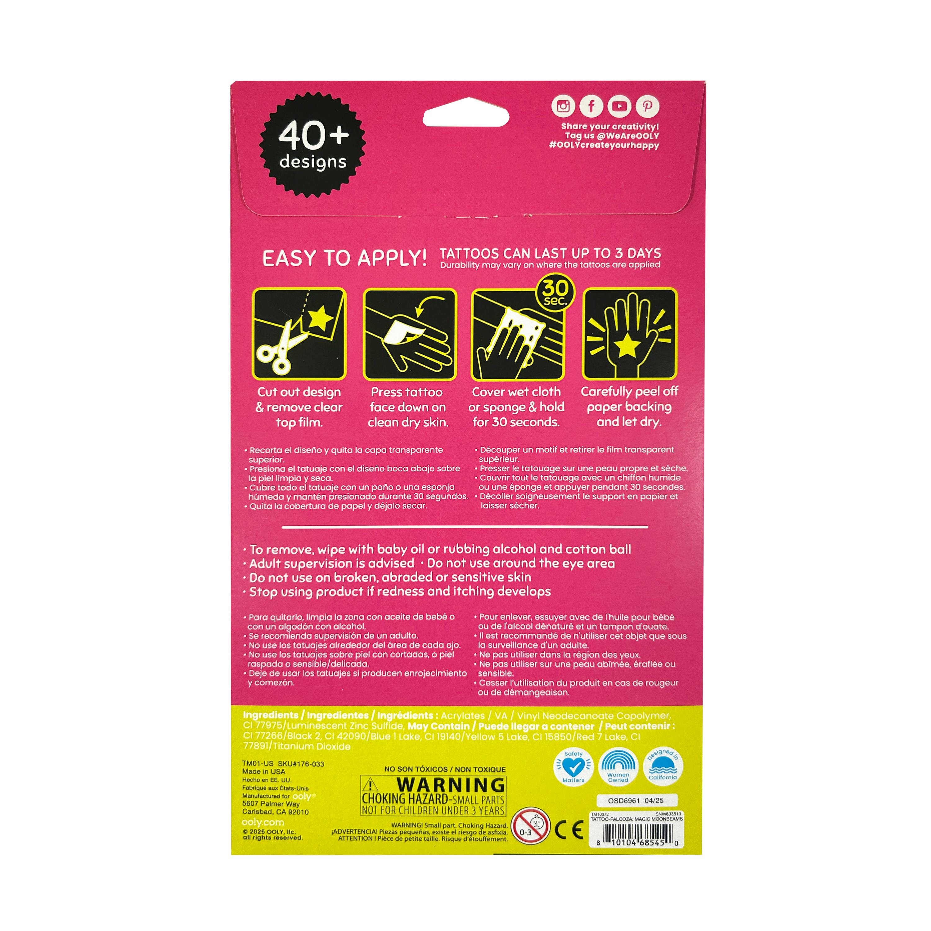 Tattoo-Palooza Glow in the Dark Temporary Tattoos - Magic Moonbeams - 3 Sheets