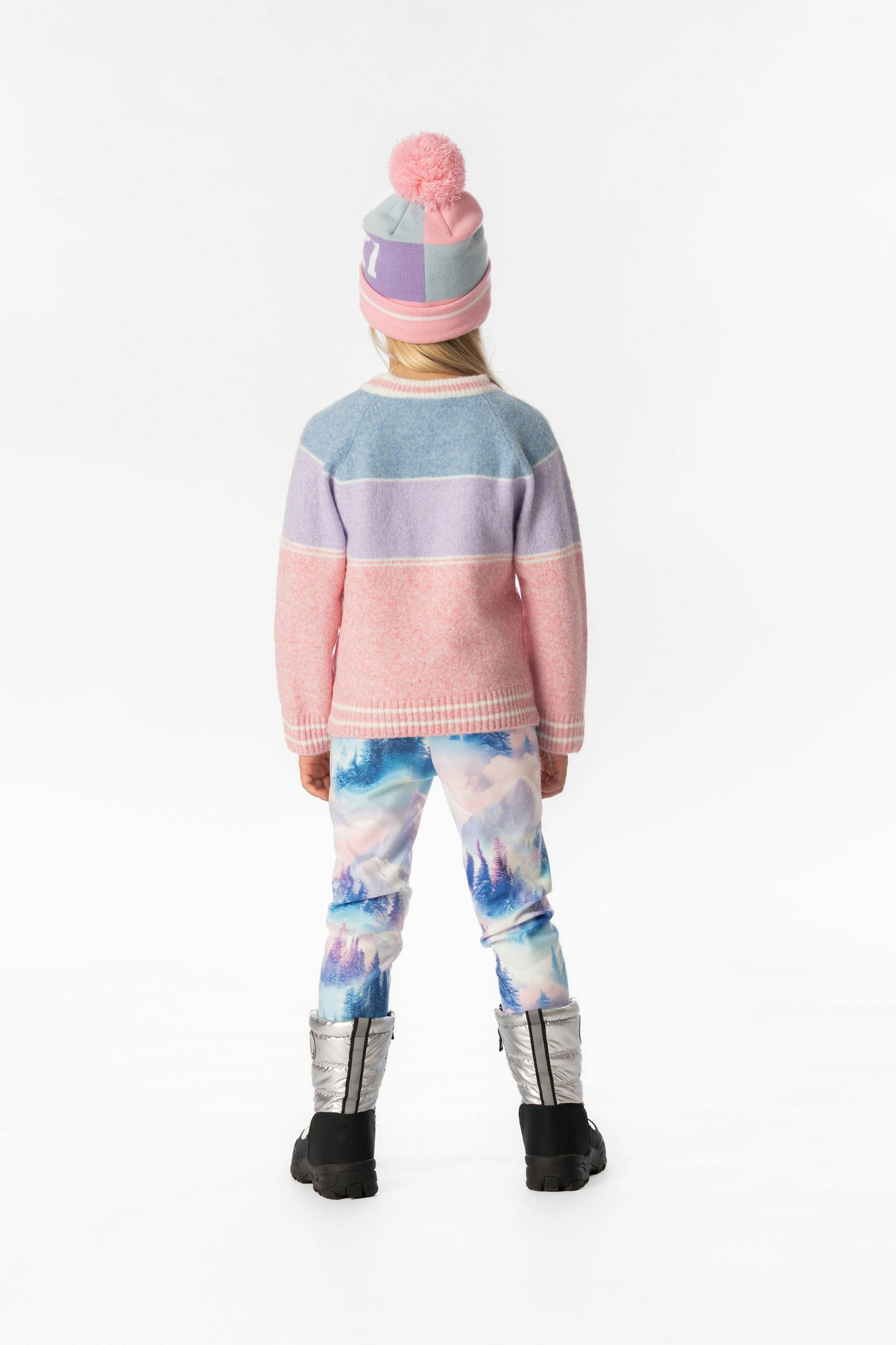 Sweater With Ski Jacquard Light Blue And Light Pink