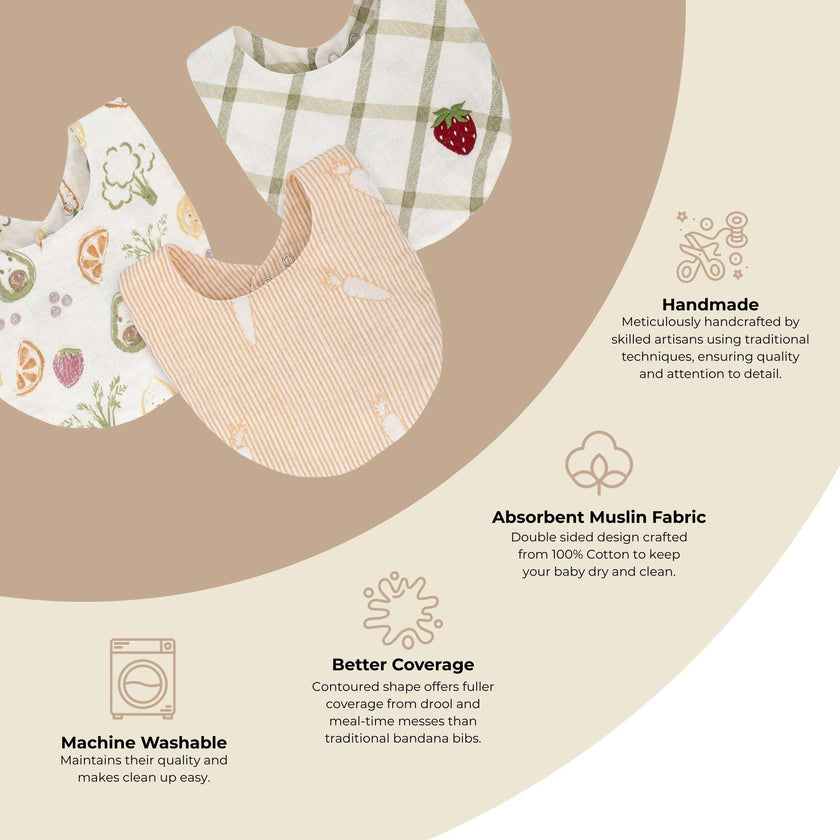 Clementine Fruit & Veggie Cotton Bandana Baby Bib (3 Pack)