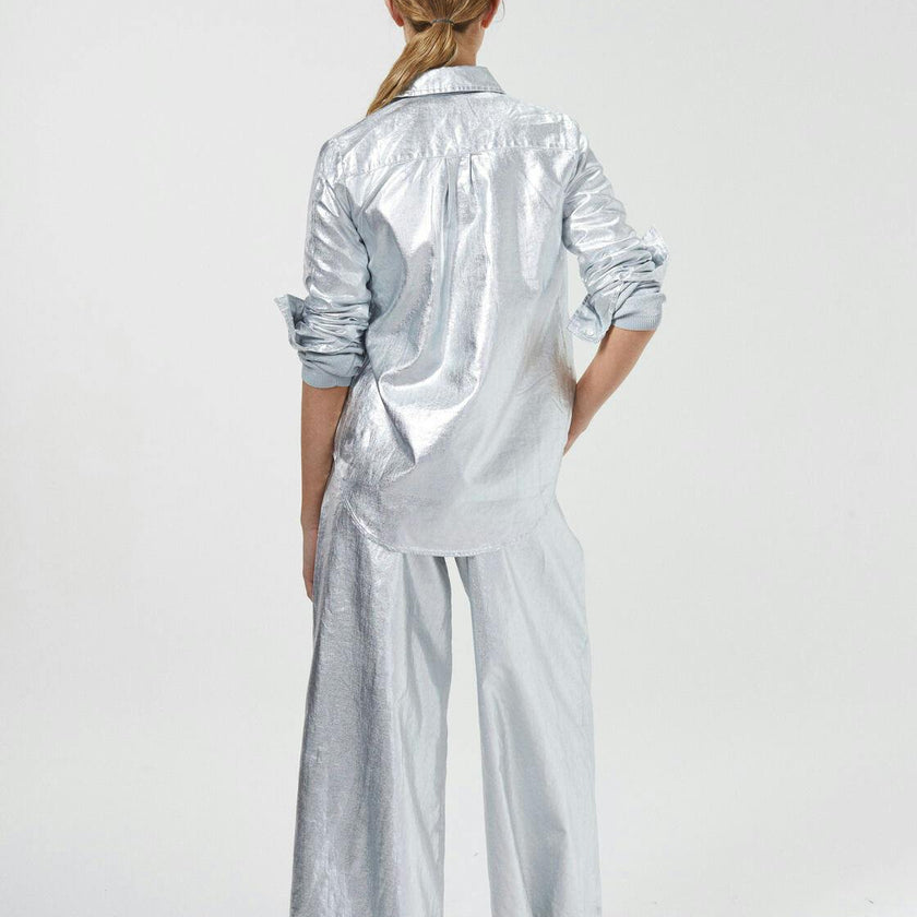 Culotte Metallic Linen Pants - New Silver
