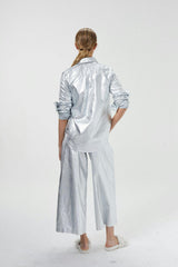 Culotte Metallic Linen Pants - New Silver