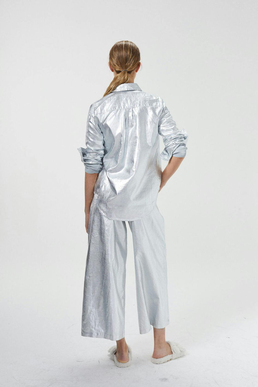 Culotte Metallic Linen Pants - New Silver