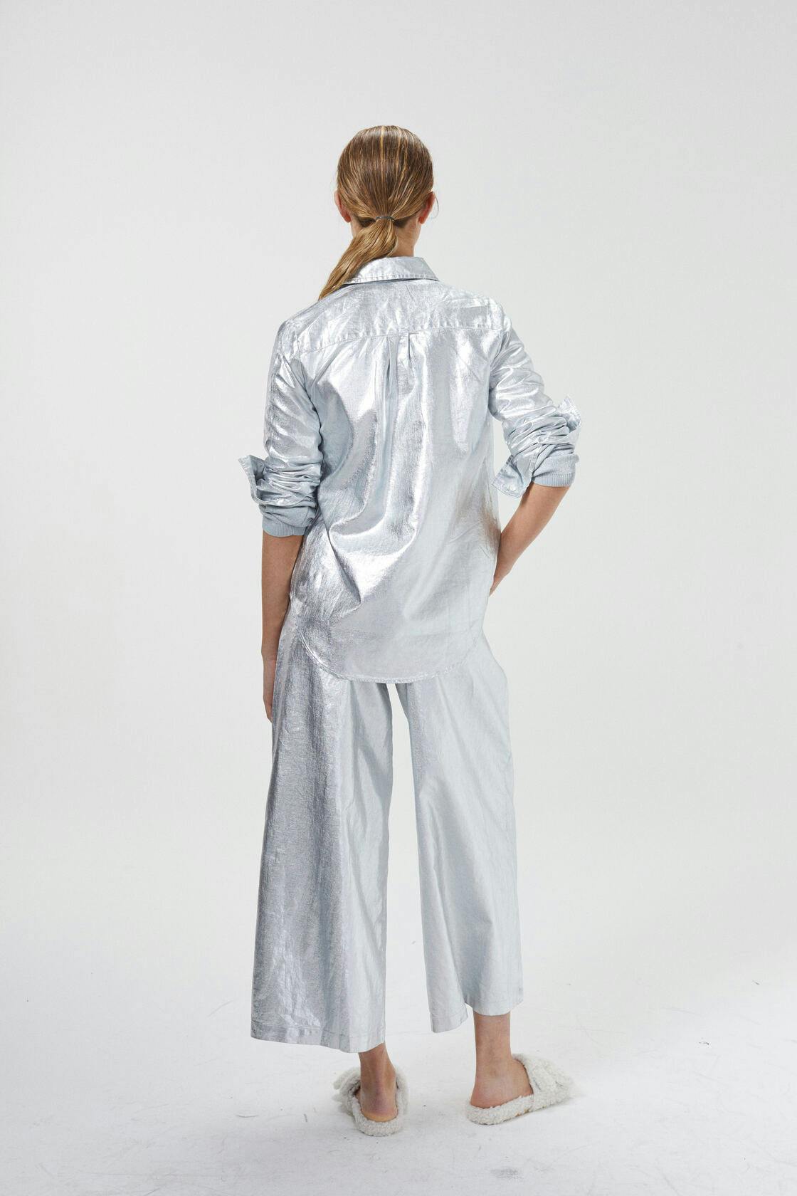 Culotte Metallic Linen Pants - New Silver
