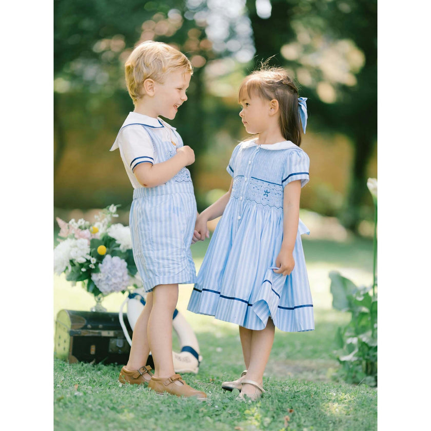 George Blue Stripe Sailor Overalls & Shirt Set