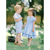 Riviera Blue Stripe Short Sleeve Smocked Dress
