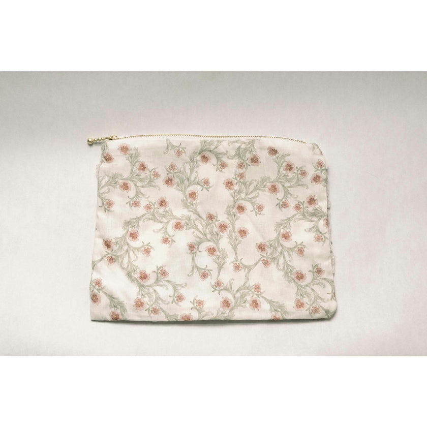 Lilac Vine Scroll Timeless Floral Ruffle Zipper Pouch