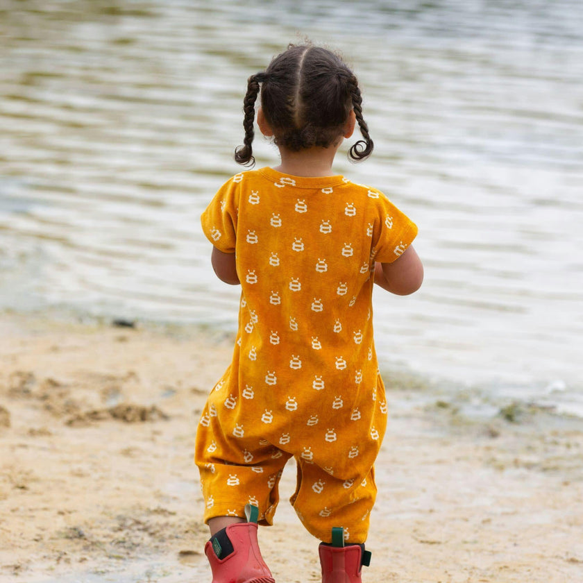 Bees Organic Towelling Romper, Gold