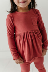 Girls Ribbed Peplum Shirt in Dusty Cedar