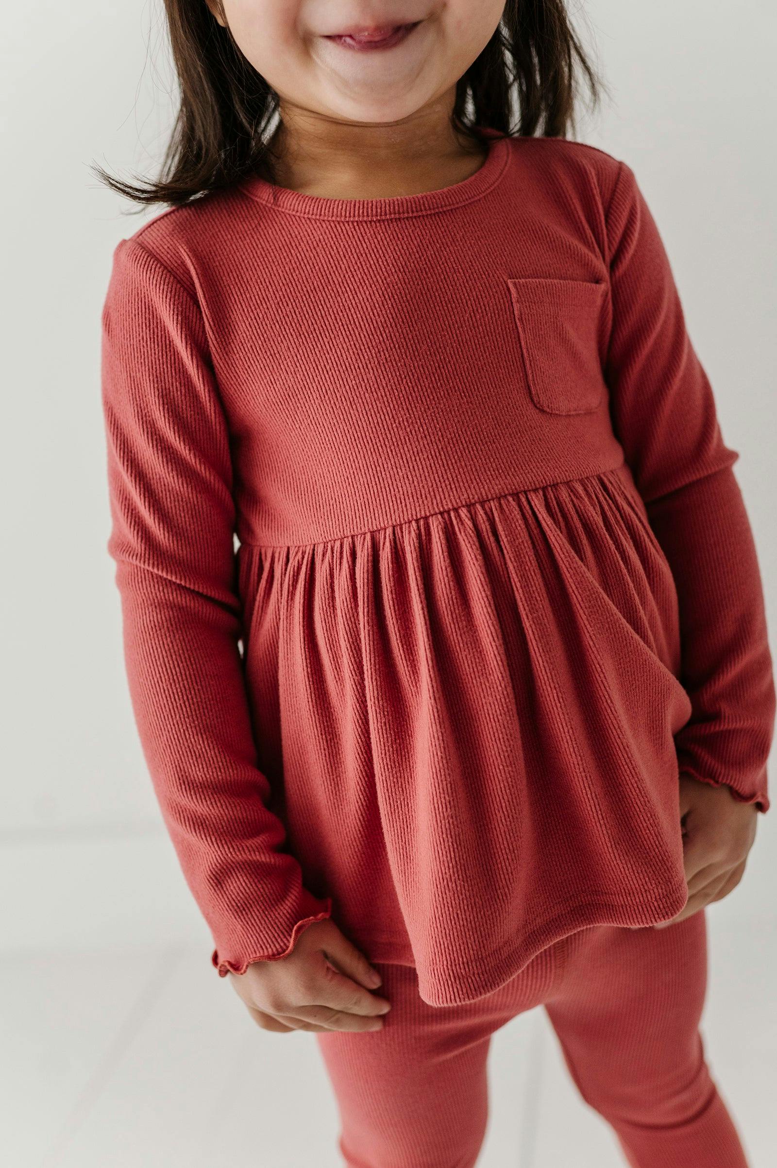 Girls Ribbed Peplum Shirt in Dusty Cedar