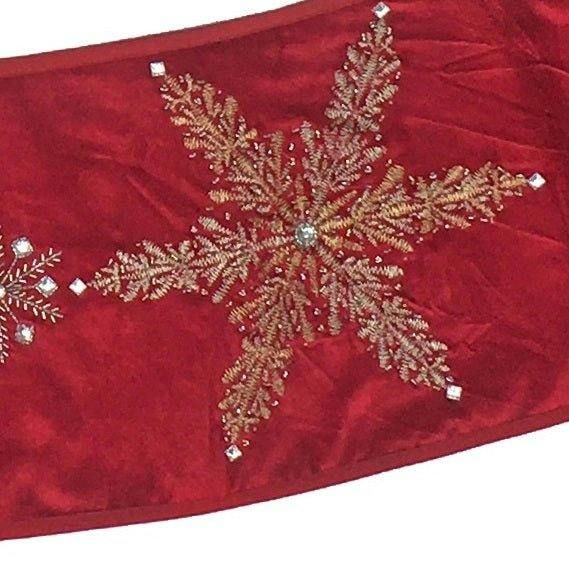Handmade Adjustable Christmas Tree Collar - Silver Snowflakes Red Velvet