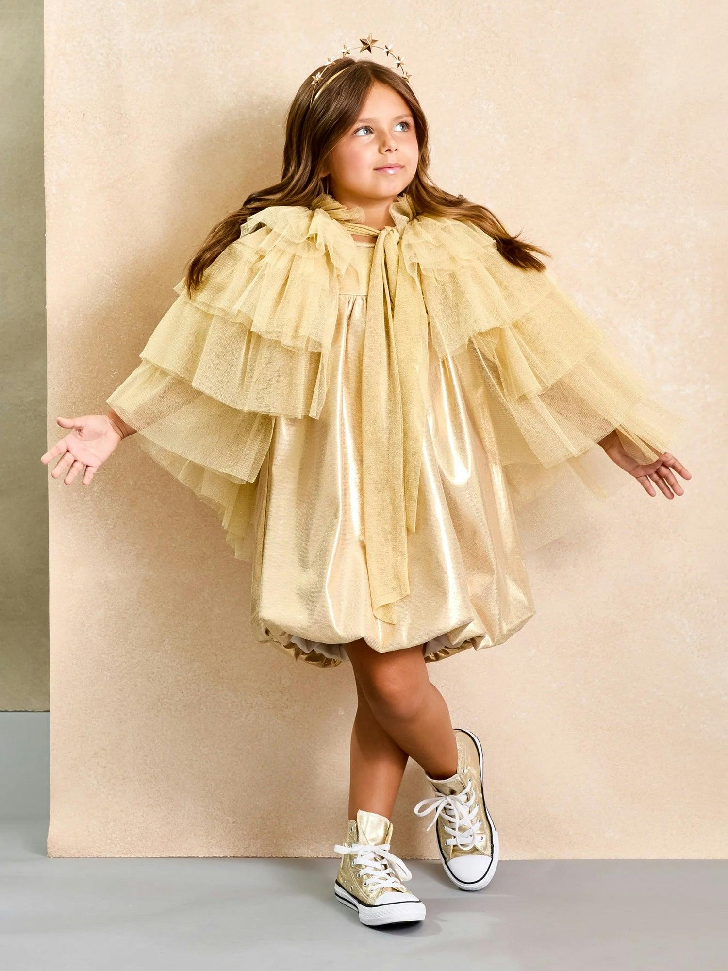 Gold Sparkly Tulle Cape for Girls