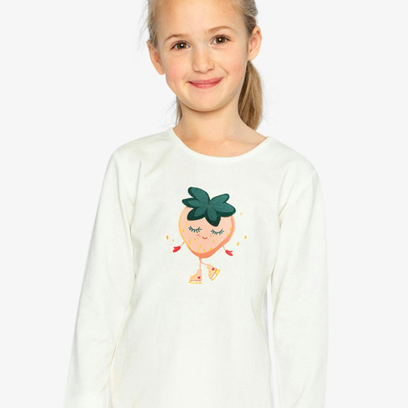 Long Sleeve Organic Cotton Strawberry T-Shirt Off White