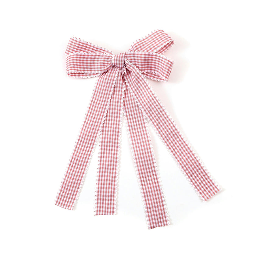 Halo Luxe Jocelyn Gingham Scalloped Bow Hair Clip - Mauve