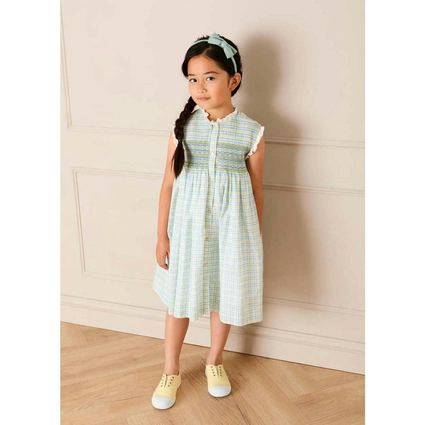 Pip Check Smocked Sleeveless Dress in Green (12mths- 10yrs)
