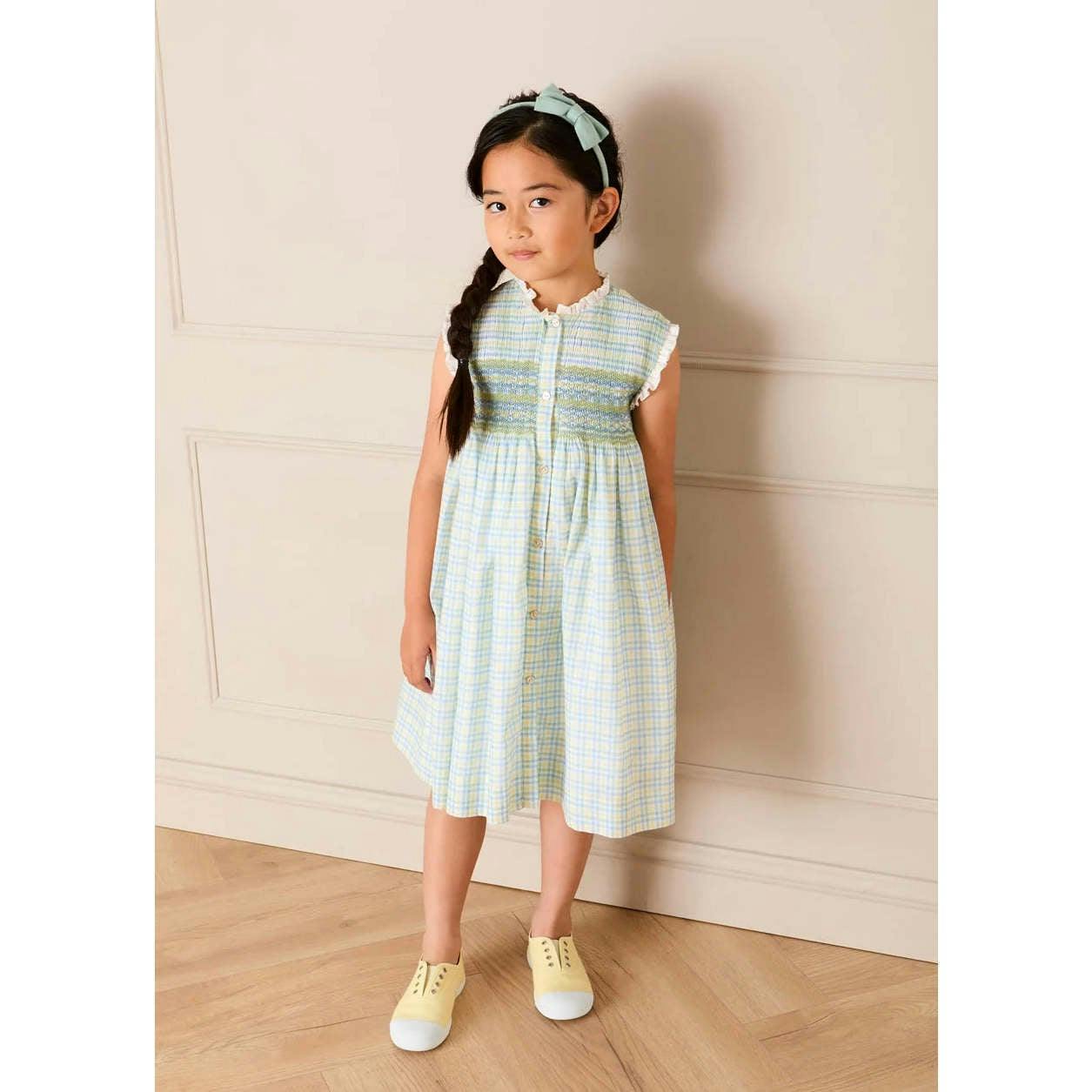 Pip Check Smocked Sleeveless Dress in Green (12mths- 10yrs)