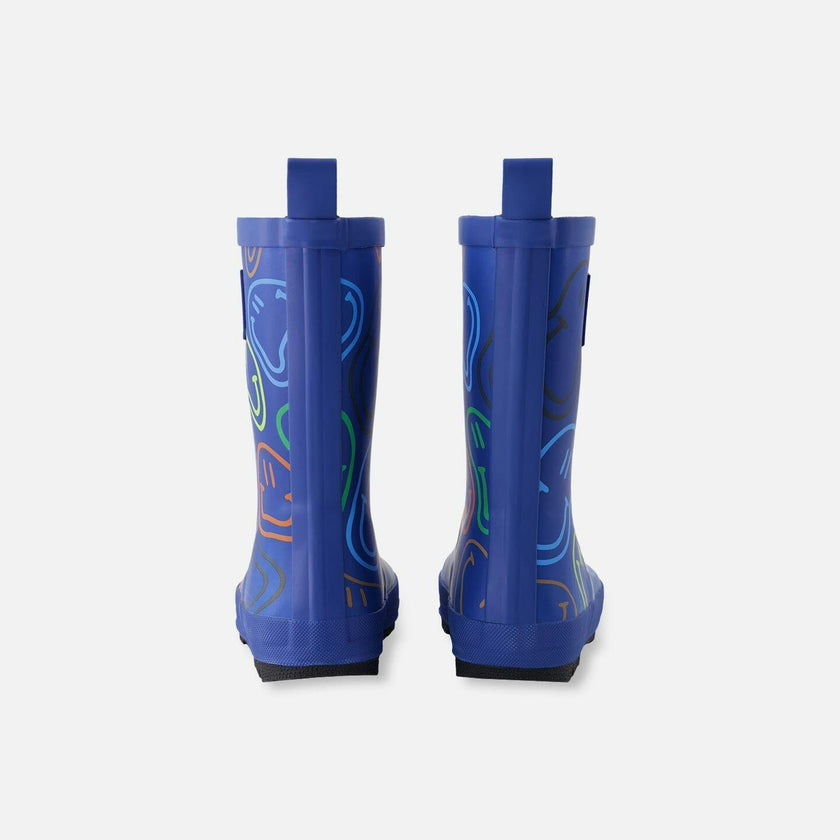 Rain Boots In Natural Rubber Blue Smiley Print