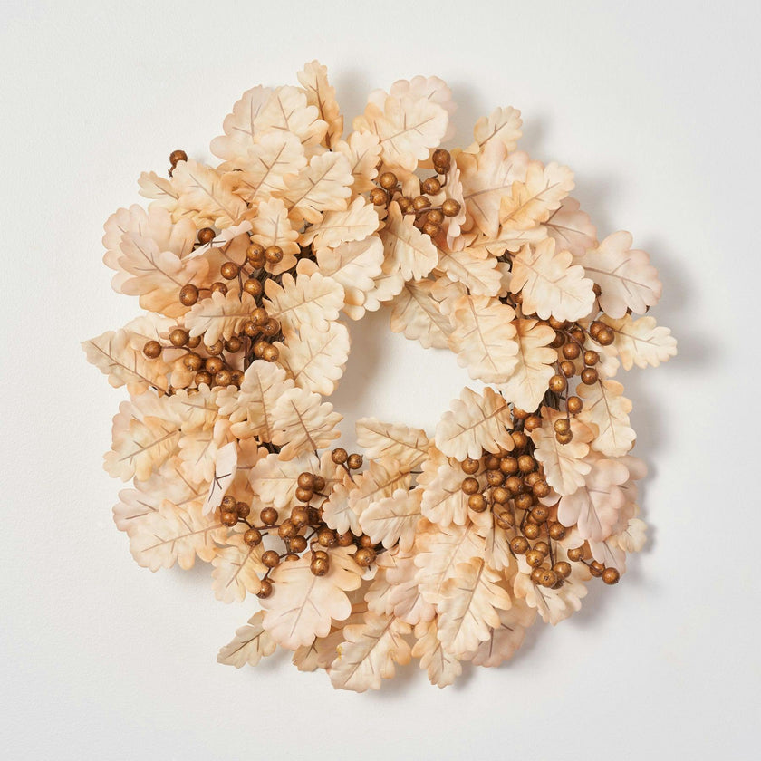 Bleached Cream Oak Leaf & Toffee Brown Berry Fall Wreath
