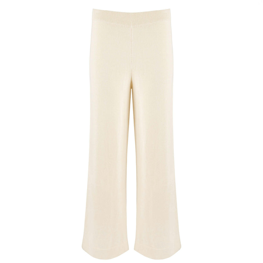Women's Cream Wide Leg Knit Pant