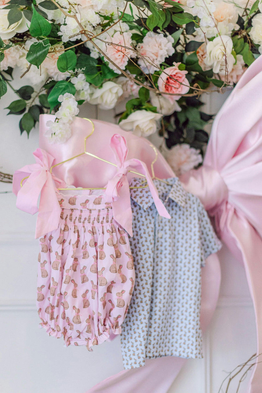 Pink Chocolate Bunny Smocked Bubble