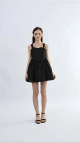 Black Belgata Lace Trim Flared Dress
