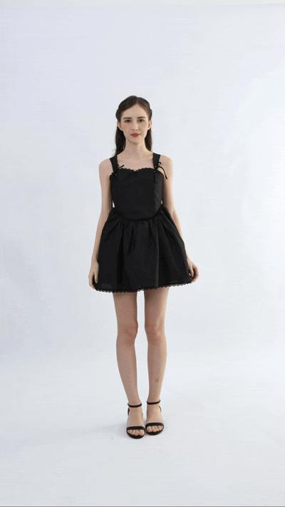 Black Belgata Lace Trim Flared Dress