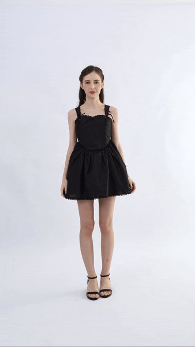Black Belgata Lace Trim Flared Dress