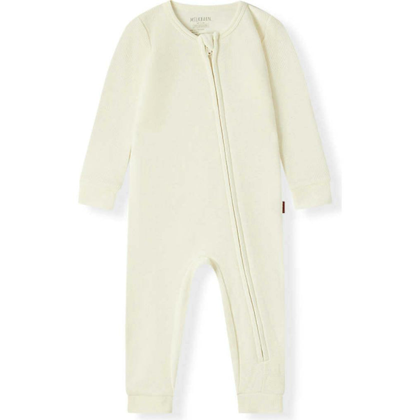 Cream Waffle Zipper Pajama
