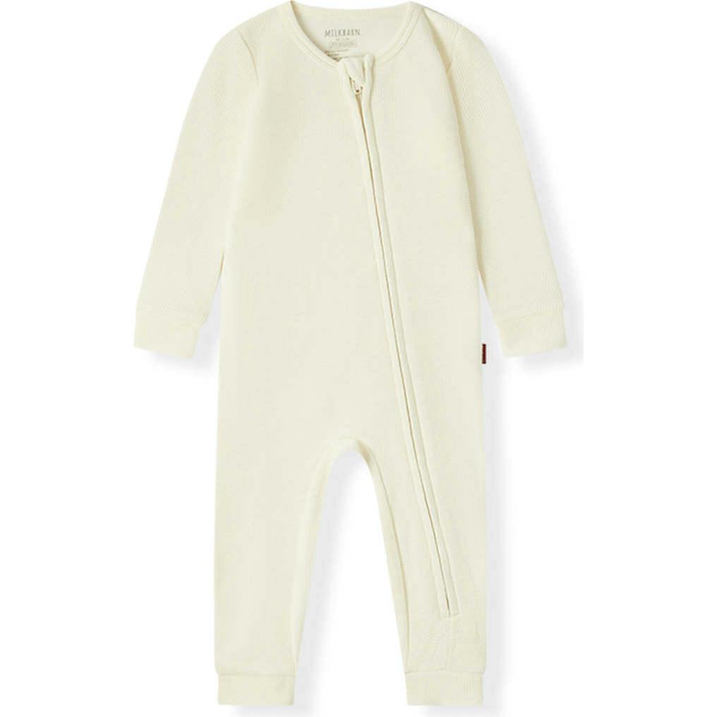 Cream Waffle Zipper Pajama