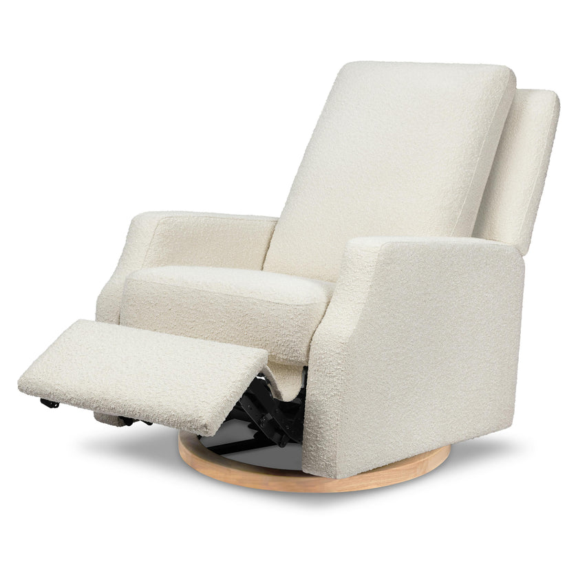Crewe Electronic Recliner & Swivel Glider in Ivory Boucle with Light Wood Base