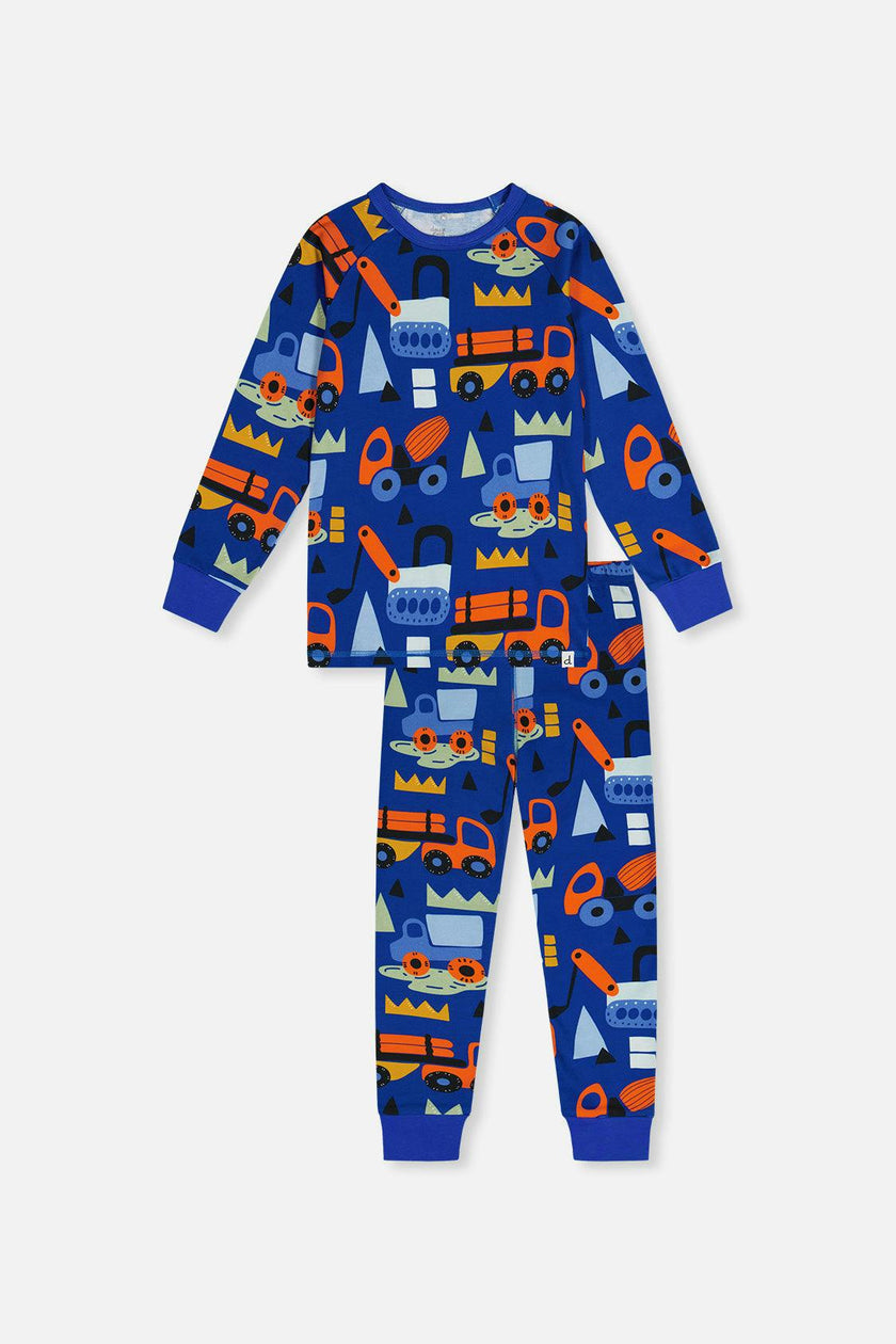 Organic Cotton Two Piece Pajama Set Blue Truck Print