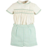 Wimbledon Stripe Hand Smocked Peter Pan Collar Two Piece Set in Green (18mths-6yrs)