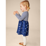 Babys Mix Print 2-Tone Long Sleeve Skirt Dress, Blue