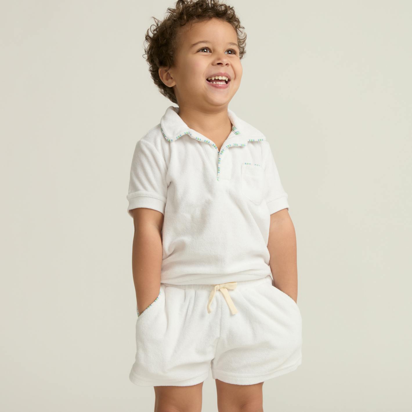 boys shell white french terry short