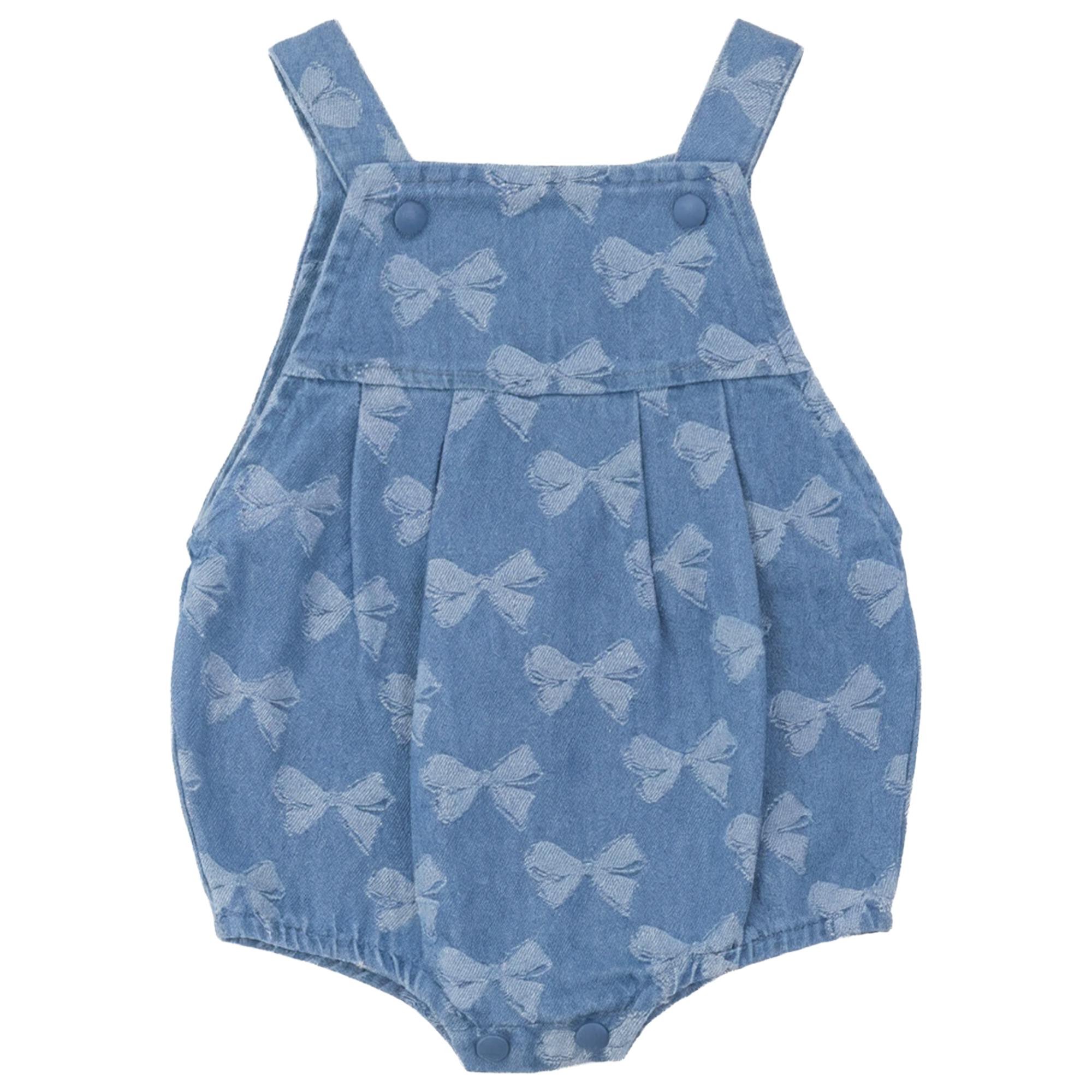 Bow Printed Denim Overall