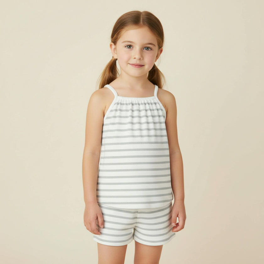 Organic Tank Top & Shorts Set - Fog Stripes