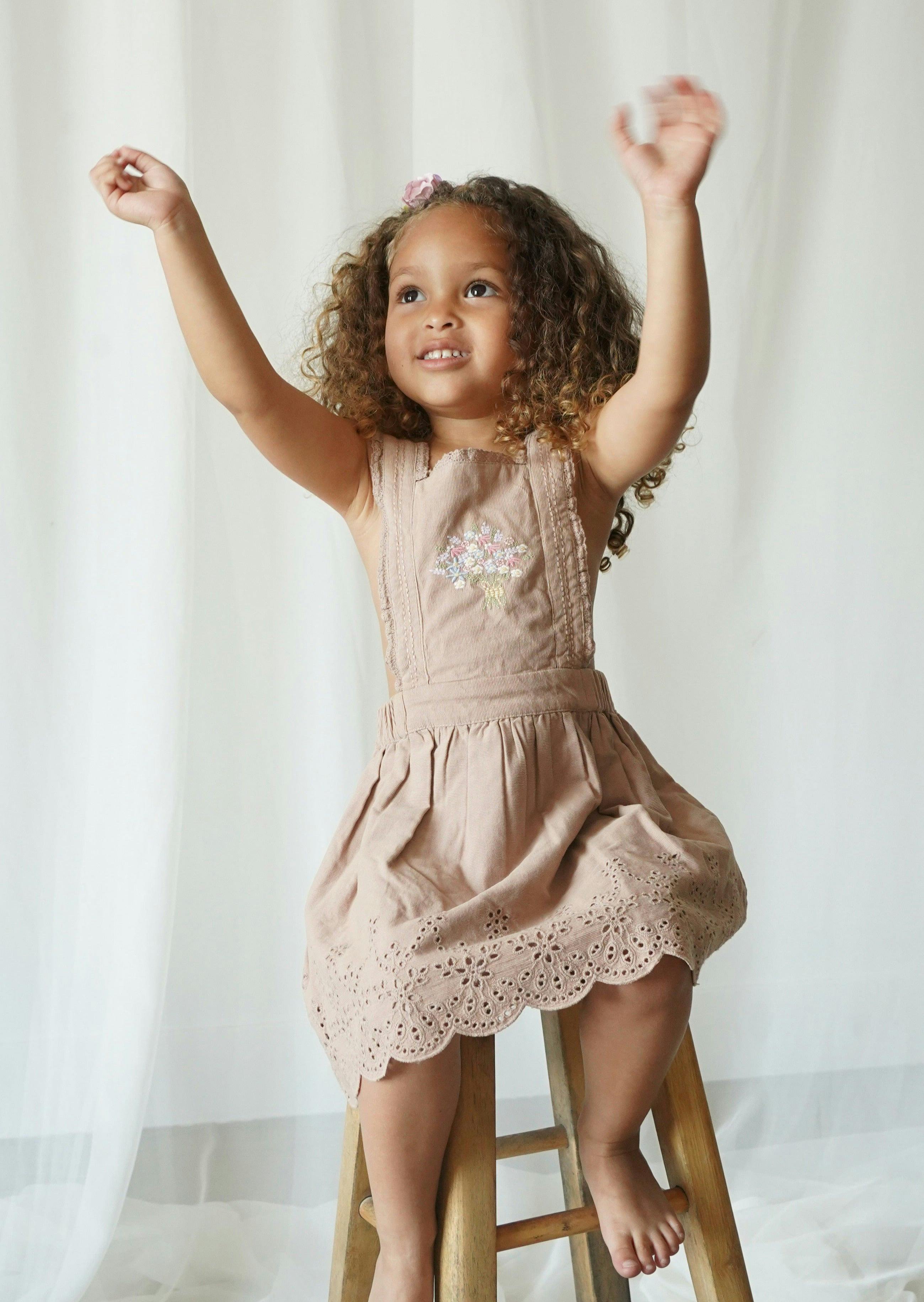 Elea | Corduroy Cotton Anglaise Dress | Wistful Mauve