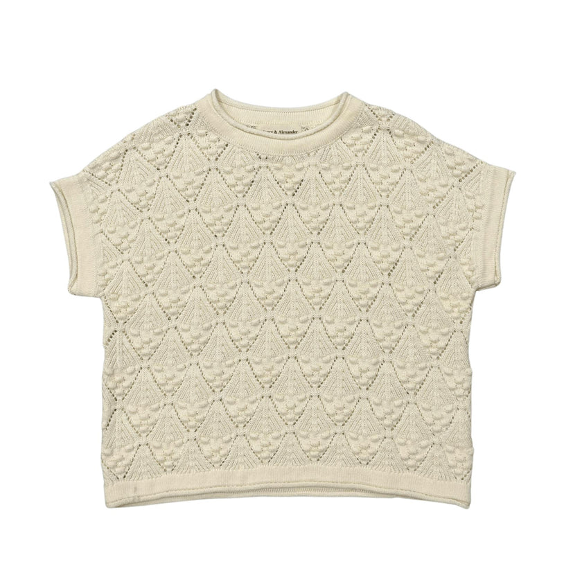 Girls Open Weave Sweater in Cream