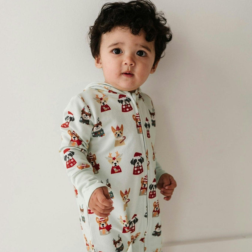 Boys Terry Zip Romper in Fern Checkered