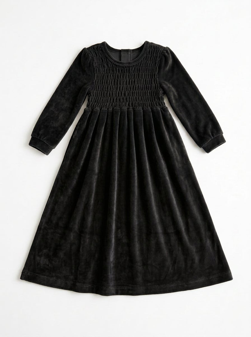 Girls Ruched Velvet Dress