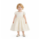 Ivory Vistaine Floral-Embroidered Pleated Dress