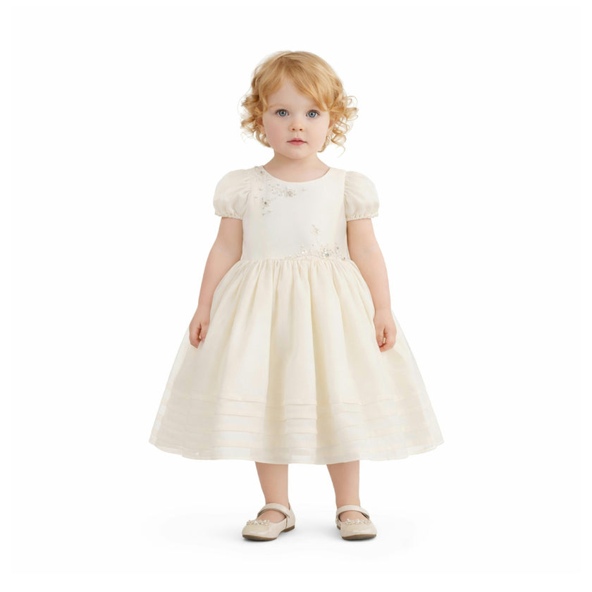 Ivory Vistaine Floral-Embroidered Pleated Dress