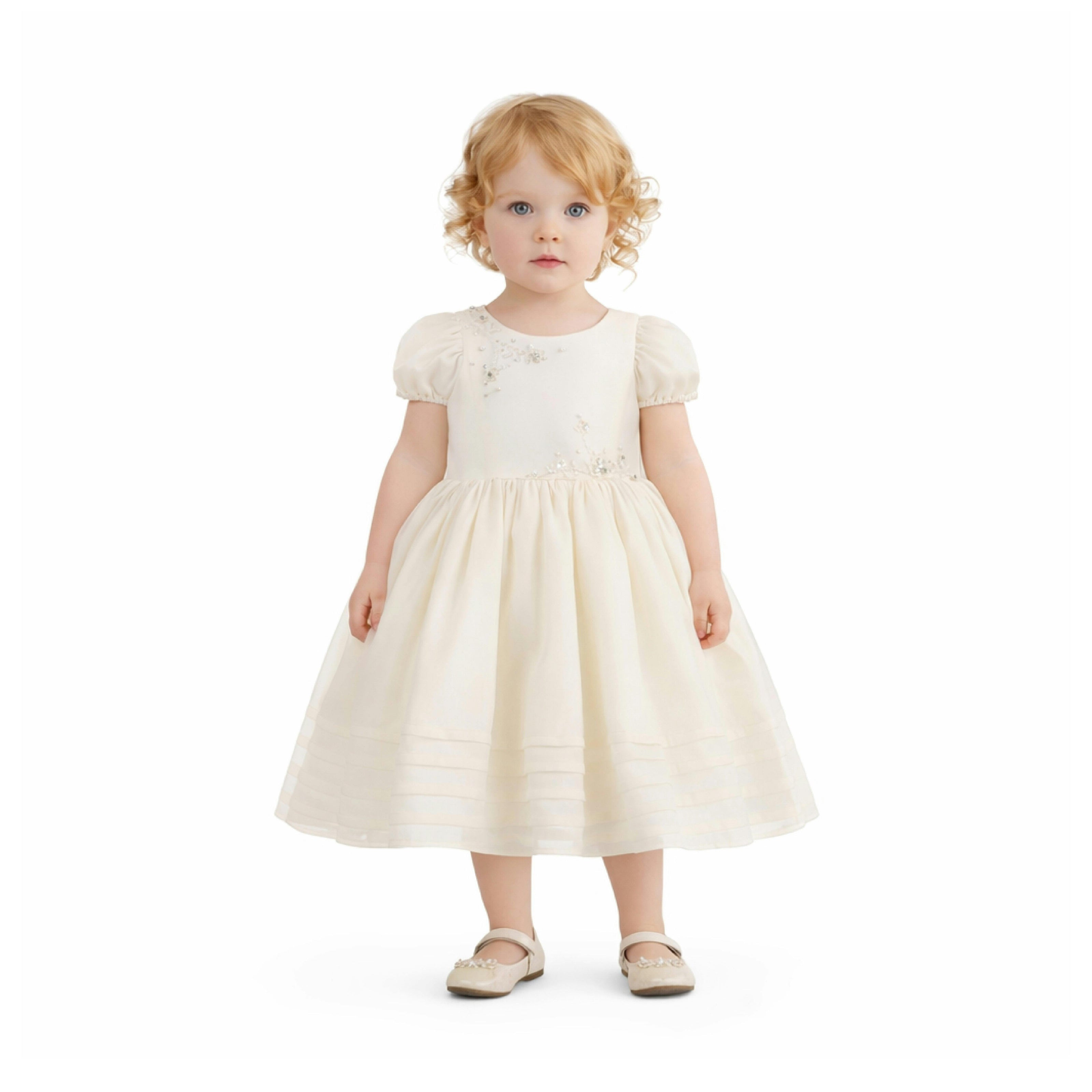 Ivory Vistaine Floral-Embroidered Pleated Dress